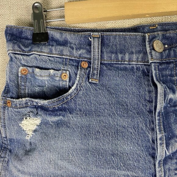 Gap Shorts Womens  8 Cheeky High Rise Button Fly Cut Offs Denim Blue Destroyed - Picture 3 of 9